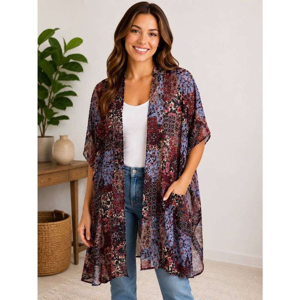 Maurices Multicolor Boho Patchwork Kimono S/M